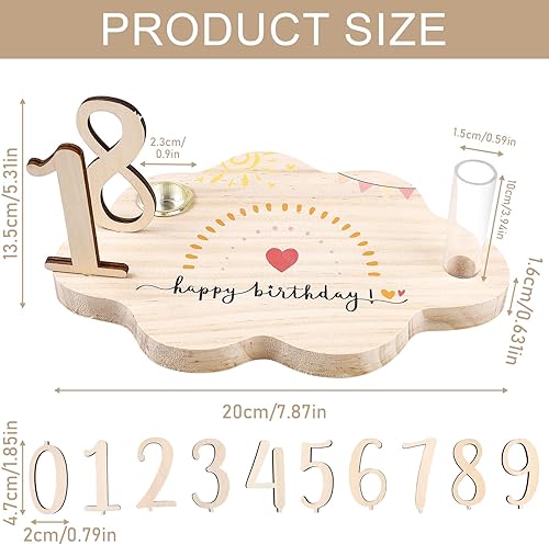 Assiette d'anniversaire en bois personnalisée avec bougeoir - Vase - Chiffres annuels de 0 à 9 - Livre d'or - Décoration d'anniversaire en bois pour garçons, filles, adultes - Nail Gallerys