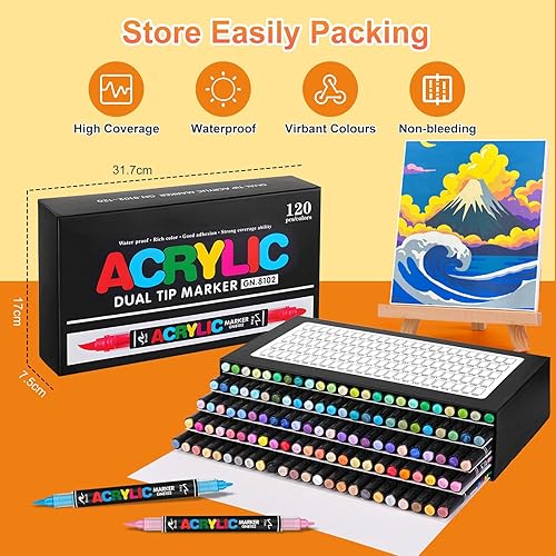 168 Couleurs Marqueur Peinture Acrylique Double Pointe, Feutre Acrylique pour Coloriage Adulte & Mystère, Stylo Peinture avec Pointe Pinceau (0.5-4.5mm) et Pointe Fine (1mm) – Feutre pour Verre, Bois - Nail Gallerys