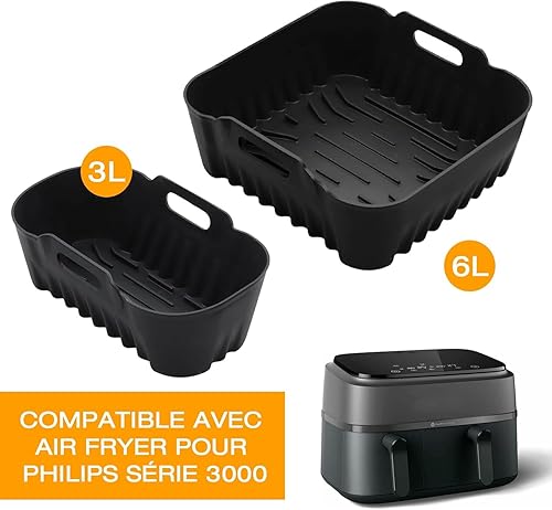 Moule Silicone Air Fryer pour Philips Double Panier 9L, Accessoires Friteuse sans huile pour Philips Série 3000/5000, Moule Airfryer pour Philips NA350, NA550 - Nail Gallerys