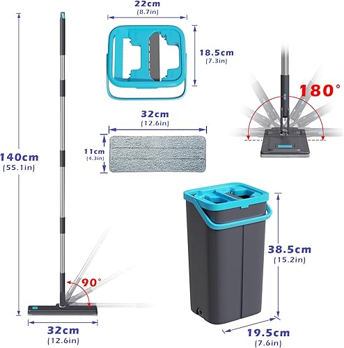 Eukue Serpillère Seau Essoreur, Serpillère de Nettoyage pour Sols avec 6 Tampons Réutilisables et Manche en Acier Inoxydable, Balai Serpillière Microfibre, Serpillère et Seau pour Nettoyage Sol(Gris) - Nail Gallerys