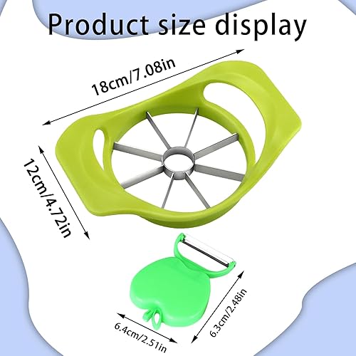 AHEJIOO Coupe Pomme Acier Inoxydable, coupe pomme avec 1 eplucheur de pomme, découpe pomme, Pèle-Découpe-Epluche Pomme-Enleve Trognon-Tranche Pomme de Terre En 8 Quartiers(8 tranches, vert) - Nail Gallerys