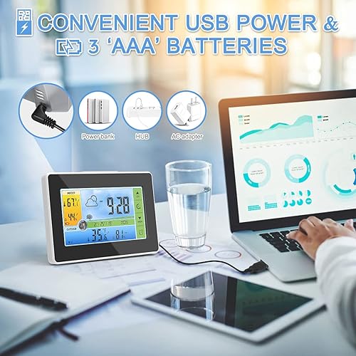 Station Météo Thermomètre Hygromètre Intérieure Extérieure sans Fil avec Capteur Alarme Snooze Écran Coloré Tactile Horloge Numérique Moniteur Température Humidité Phases de Lune - Nail Gallerys