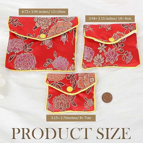 ElevateTech Lot de 9 pochettes à bijoux en soie chinoise - 3 tailles - Brocart brodé - Pour voyage, mariage, fête d'anniversaire - Nail Gallerys