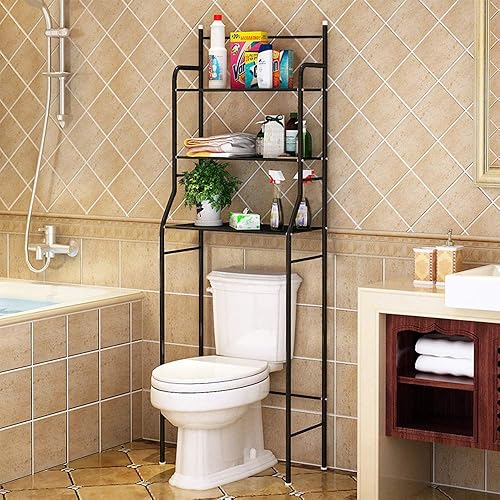 Willonin Etagère de Salle de Bain, Meuble Etagères de WC, Meuble de Rangement au-Dessus des Toilettes WC avec 3 tablettes (A,Noir) - Nail Gallerys
