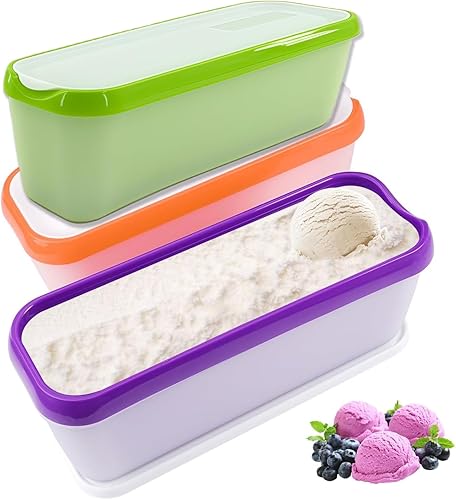 Lot de 3 bacs à glace pour crème glacée, 1,5 l, réutilisables, avec couvercle, pour crème glacée maison, sorbet, yaourt, boîtes de congélation, sans BPA - Nail Gallerys