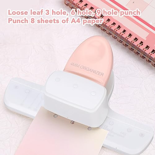 Perforateur de 3 Trous, capacité de 8 Feuilles Perforateur Portable à 3 Anneaux pour Classeur, Cahiers Portables à Feuilles Mobiles Scrapbooking Papier Perforateur pour A5 A6 A7 - Nail Gallerys