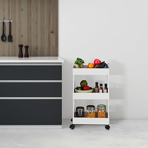 Relaxdays Chariot à roulettes, 3 Niveaux, Service, Cuisine, Salle de Bain & Bureau, HxLxP: 65,5x40x22cm, desserte, Blanc - Nail Gallerys