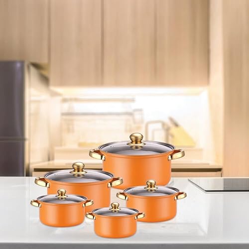 Uposao 10Pcs Batterie de Cuisine en Acier Inoxydable, Casseroles/Faitouts avec Couvercle en Verre pour Tous Feux Dont Induction - Nail Gallerys