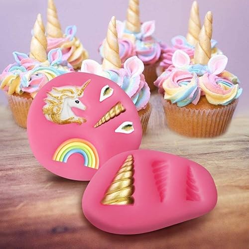 Lot de 3 mini moules en silicone en forme de licorne pour fondant, cookie, chocolat, fête d'anniversaire, décoration de gâteau - Nail Gallerys