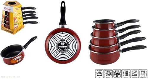 VITRINOR - Lot de 5 casseroles émail bordeaux induction - A03-JG05C2 - Nail Gallerys