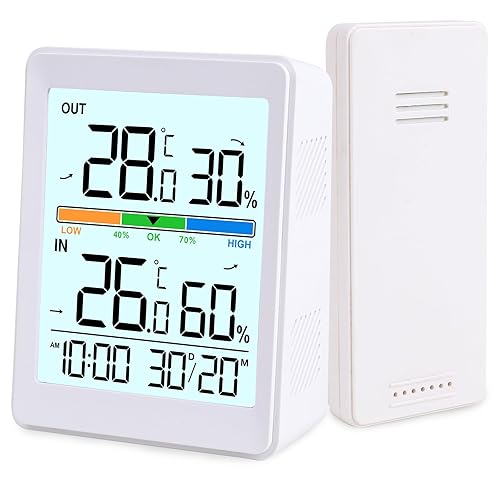 Umitive Thermometre Interieur Exterieur, Humidité Station Meteo Interieur Exterieur sans fil, Intelligente Rétroéclairage, Horloge, Date, ℃ / ℉ Commutable pour Chambre à coucher, Bureau, Jardin - Nail Gallerys