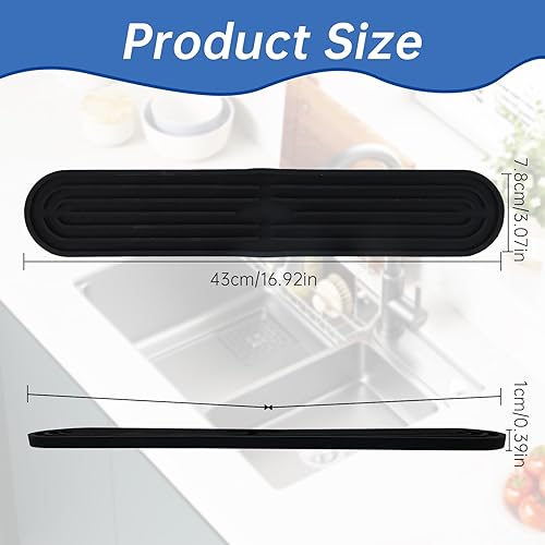 Tapis d'égouttement étroit en silicone 43 x 7,8 x 1 cm rallongé, antidérapant et passe au lave-vaisselle, petit tapis de séchage pour verres, bouteilles, planches à découper, noir - Nail Gallerys