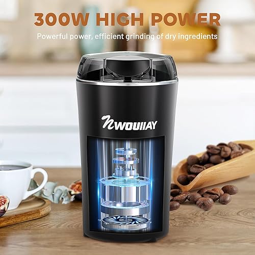NWOUIIAY Moulin à Café Électrique 300W Broyage Rapide Moulin à Épices à une Touche avec Couvercle Transparent et Lame en Acier Inoxydable pour Grains Épices Noix Poivre Café - Nail Gallerys