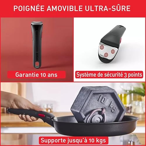 TEFAL Set de 5 pièces TEFAL INGENIO composé de 2 poêles (22 et 28 cm) en inox revêtu, 1 casserole 18 cm en inox non revêtu, 1 poignée amovible et 1 feutrine. Tous feux dont induction - Nail Gallerys