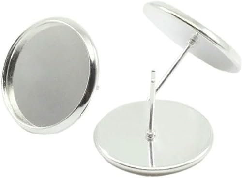 MIONGKI Lot de 20 à 50 Supports de Boucles d'oreilles Vierges en Acier Inoxydable, cabochon, camée, 8, 10, 12, 14, 16 mm, pour la Fabrication de Bijoux - Nail Gallerys