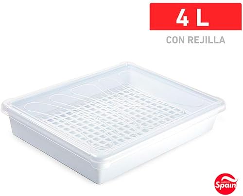 Acan Tradineur Lot de 4 bacs de rangement réutilisables en plastique avec couvercle et grille, fabriqués en Espagne, 35 x 27,5 x 6,5 cm, blanc - Nail Gallerys