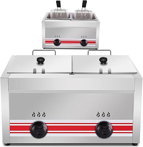 PixCy Friteuse Gaz Professionnelle, Puissance Feu Réglable, Friteuse à Gaz Commerciale en Acier Inoxydable 30L - Nail Gallerys