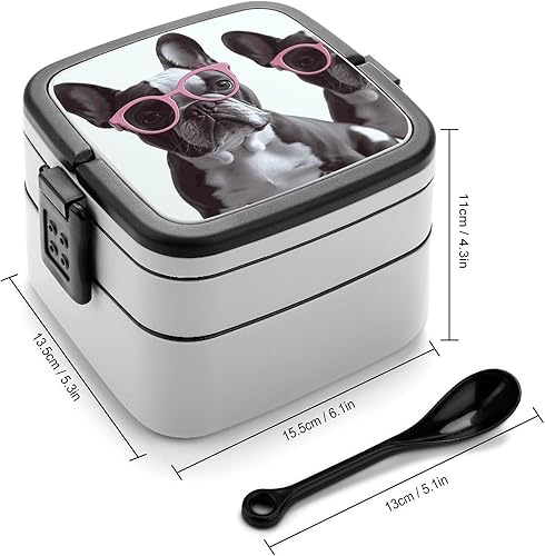 VFKLT Boîte à bento à double couche avec cuillère et poignée - Motif bouledogue français - Rose - Pour le travail, le pique-nique, les voyages - Nail Gallerys