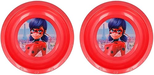 ALMACENESADAN 4719, Pack Lady Bug, miraculous ; composé de 2 bols réutilisables pour anniversaire, apéritifs ou usage quotidien, diamètre 16,7 cm ; produit réutilisable, sans BPA - Nail Gallerys