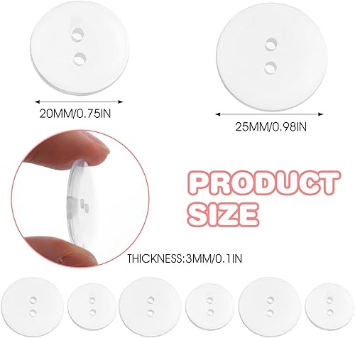 Prasacco Lot de 50 boutons ronds transparents à 2 trous en résine à coudre pour chemise (2 tailles, 20 mm et 25 mm) - Nail Gallerys