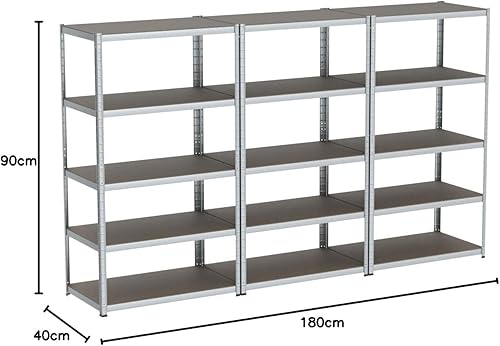 Racking Solutions - 3 unités de rayonnage / étagères garage Galvanisé, charges lourdes, capacité de charge totale 2625kg (5 niveaux 1800mm H x 900mm L x 400mm P) + Livraison Gratuite - Nail Gallerys