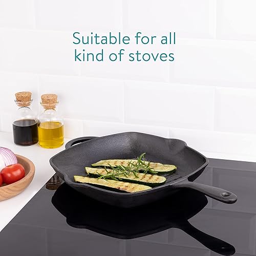 Navaris Poêle Grill en Fonte - Poêle à Griller Carrée 45x30,5x4,7cm Antiadhésif Préassaisonnée - Cuisson Homogène Gaz Induction Four Barbecue - Nail Gallerys