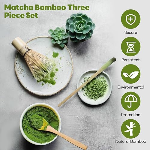 YIK TUNG Lot de 3 fouets à matcha en bambou naturel - Fouet à matcha avec pelle traditionnelle - Fait à la main - Pour la cérémonie du thé japonaise - Nail Gallerys