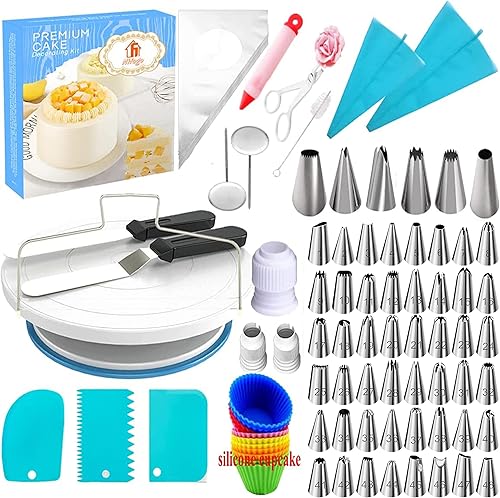 Kit de Pâtisserie Plateau Tournant de Gâteau,Plateau à Gâteaux Kit,Équipement de décoration de gâteaux,Douilles Pâtisserie,Kit De Pâtisserie Professionnel, Poches Pâtissière en Silicone (181pcs) - Nail Gallerys