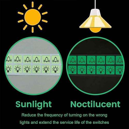 Phosphorescents Autocollants pour Interrupteur avec 10 Cloches et 10 Autocollants Symbole de Lumière (14 mm) - Nail Gallerys