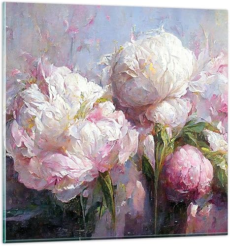 Moderne Impression sur Verre 70x70cm Image Tableau en Verre Decoration Murale Fleurs Pivoines Classicisme Grand Tableaux Decoratifs Muraux Chambre Cuisine Carré Deco Cadre Salon Art Wall GAC70x70-5975 - Nail Gallerys
