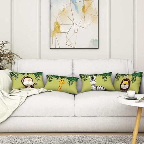 Aoihrraan 45x45cm Lot de 4 Mignonne Dessin animé Animal Housse de Coussin Foresta Scimmia Giraffa Floreale Pianta Beige Doux Court Peluche Carré Bébé Taie d'oreiller Enfant Fête Canapé Chambre Sofa - Nail Gallerys