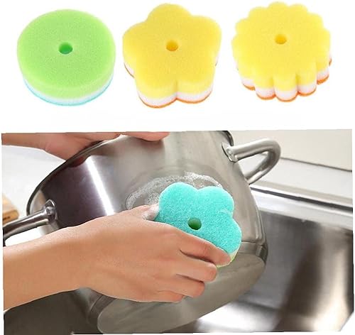 Ruluti Éponges Pads De Décapage Forme De Fleur en Verre Éponge Brosse Vaisselle Laver Vaisselle De Noël Éponge Cuisine Outil Couleur Aléatoire - Nail Gallerys