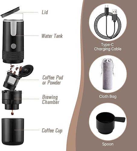 Besmall Machine à Cafe Portable - Cafetière à Expresso Électrique de Voyage - 2 in 1 pour Capsules K-Cups et Café Moulu Machine à expresso pour camping voiture voyage extérieur bureau - Nail Gallerys