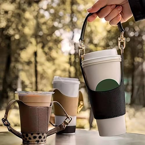 Housse de tasse à café en cuir synthétique avec sangle réglable - Porte-gobelet isotherme pour boissons chaudes - Accessoire pratique pour le camping - Nail Gallerys