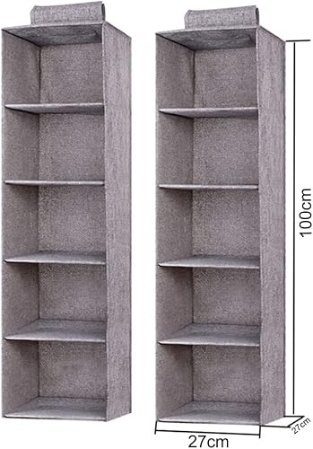 Eushine Étagère de penderie à Suspendre 2 Pièces, 5 Niveaux , Lavable Rangement Suspendu, Grande Capacité Organisateur de Vêtements avec Renfort Intérieur, 27x 27 x 100cm, Couleur Crème - Nail Gallerys