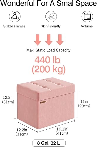 ABHENG Tabouret de Rangement, Pouf Pliable, Canapé Pouf avec Coffre de Rangement, Charge jusqu'à 200 kg, Matériau en Velours, 31 x 41 x 31 cm, Rose Bonbon, ASND03P - Nail Gallerys