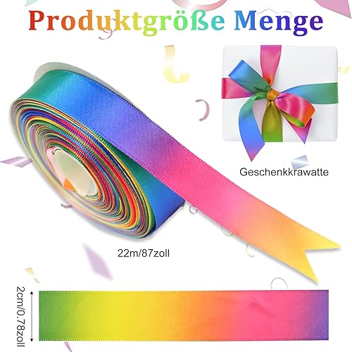 Ruban cadeau arc-en-ciel - Ruban de satin multicolore - Pour emballage cadeau, artisanat, nœuds pour cheveux, bouquet de fleurs, décoration, Noël (2 cm x 22 m) - Nail Gallerys