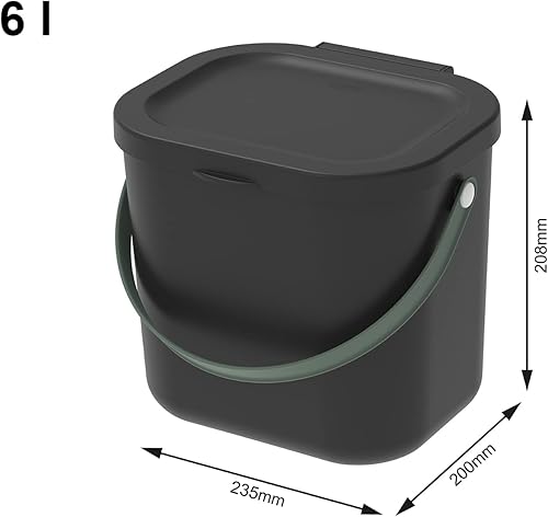 Rotho Albula Poubelle Biologique 6l avec Couvercle pour la Cuisine, Plastique (PP recyclé), Noir, 6l - Nail Gallerys