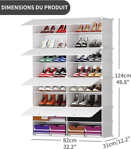 YOUTHCLUB Etagère à chaussures, Etagère à chaussures portable, Etagère à chaussures modulaire avec porte, Rangement des chaussures pour le couloir, la chambre, le salon, le hall d'entrée, Blanc, 2 * 8 - Nail Gallerys