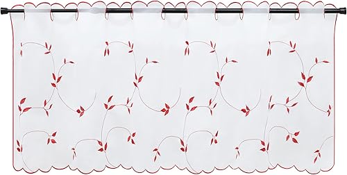 Joyswahl Rideau Brise Bise Transparent en Voile Rideau Cuisine Passe Tringle Motif de Feuilles Dentelles Decor de Chambre Salon Vert HxL 30x120cm - Nail Gallerys