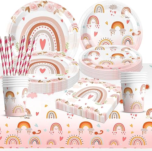 Raxfekro Vaisselle Jetable Anniversaire Fille Arc en Ciel assiette jetable anniversaire pour 10 Invités kit Vaisselle de Fête pour Decoration Noces, Baby Shower, Noël et Fêtes - Nail Gallerys