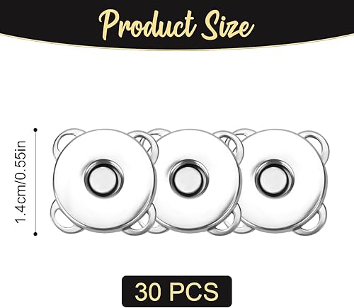 30 Ensembles de Boutons Magnétiques, 14mm Prune Boutons-Pression Magnétiques Couture Fermoirs Magnétiques pour Sacs à Main Sacs Vêtements Cuir Loisirs Créatifs (Argent) - Nail Gallerys