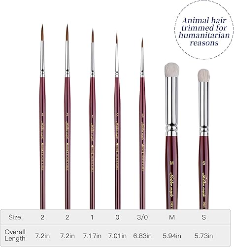 Kolinsky Lot de 7 pinceaux miniatures en sable doré pour peinture acrylique et aquarelle - Pour mini peinture, peinture par numéro, figurine - Nail Gallerys