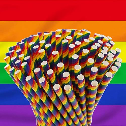 LGBTQ Lot de 100 pailles en papier courtes pour fierté - 16 cm de long - Diamètre : 7 mm - Paille arc-en-ciel - Drapeau de la paix - CSD Pride LGBTQ + Queer friendly - biodégradables (courte) - Nail Gallerys
