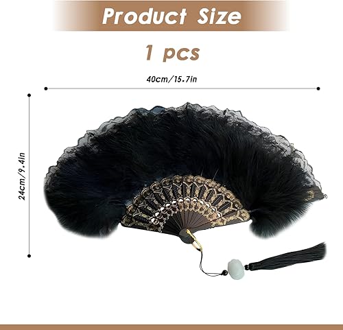 Éventail pliable en dentelle et plumes avec pendentifs, élégant et pliable pour femme, pour fête, mariage, église, danse et décoration (1, blanc) - Nail Gallerys