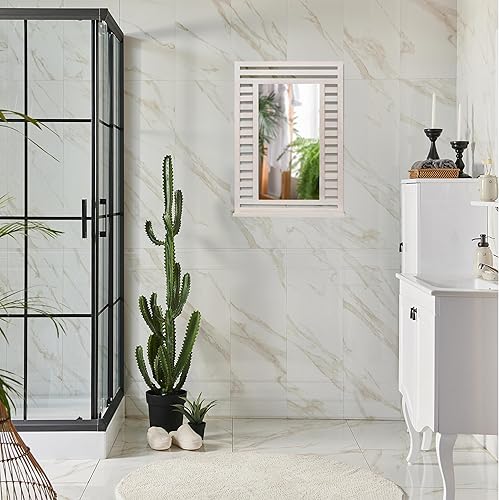Relaxdays Miroir Mural, Surface de Rangement, Cadre en Bois de Noyer, Dimensions totales HLP : 70 x 50 x 12 cm, Blanc - Nail Gallerys