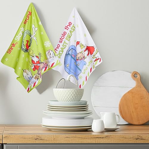The Grinch Pack de 2 Torchons de Cuisine Coton, Accessoire Cuisine Noël - Nail Gallerys
