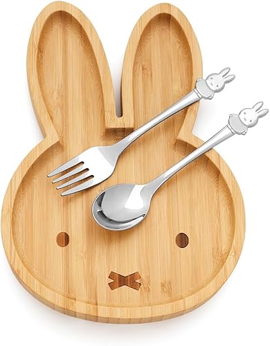 Zilverstad - Assiette en Bambou Miffy + 2 Couverts en INOX, Brown - Nail Gallerys