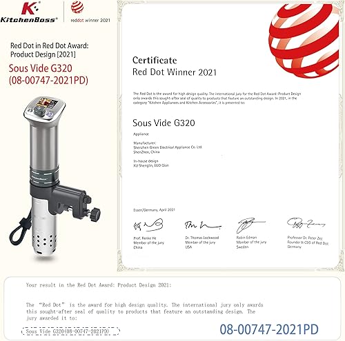 KitchenBoss Roner sous vide basse température : Roner Précision | 1 100 W | 230 V | Couleur LCD | IPX7 imperméable | Moteur CC sans balais | Machine de cuisson avec 20 recettes intégrées, G320 Pro - Nail Gallerys