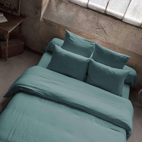 Housse de Couette Double Gaze de Coton Bleu Canard 200x200 cm - Nail Gallerys